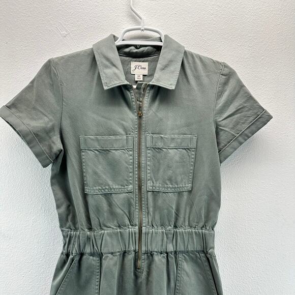 J. Crew Zip Front Chino Dress Green 00 Safari - Picture 4 of 14